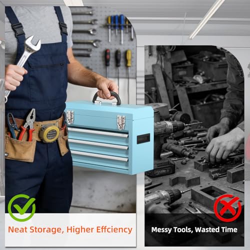 Heavy-Duty Metal Tool Chest with Drawers, Powder-Coated for Garage & Home (Blue) - color: Blue