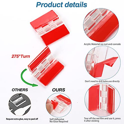 4 Pcs Transparent Plastic Hinges - Acrylic Piano Hinge Self-Adhesive Tools for Cabinet & Drawer Furniture DIY Display Stand (65x40 mm) - size: 65 X 40 Mm