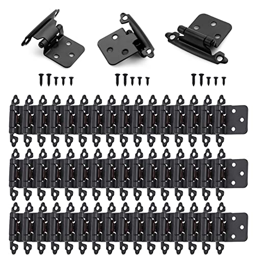 50 Pcs Matte Black Overlay Cabinet Door Hinges, 1/2" Overlay Self Closing Hinges Hardware for Kitchen,Cabinets,Cupboard,Furniture Doors,25 Pairs - color: Black, size: 50 PCS(25 Pairs)
