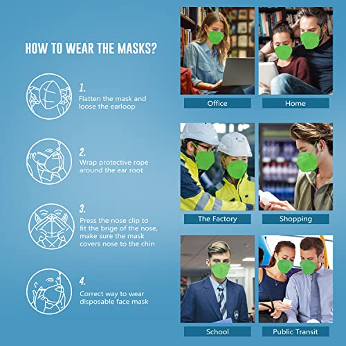 WWDOLL KN95 Face Mask 50 Pack, 5-Layers Breathable KN95 Masks, Green - color: Green