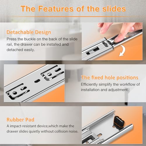 YENUO Full Extension Drawer Slides Side Mount 10 12 14 16 18 20 22 24 Inch Ball Bearing Dresser Cabinet Kitchen Rails Track Guide Glides Runners Heavy Duty 100 Lb (White-Basic - 1 Pr,20 Inch) - color: White-Basic, size: 20 Inch