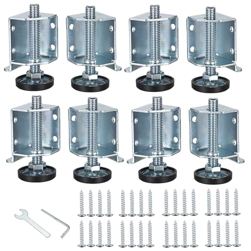 OwnMy Adjustable Corner Leveling Feet Heavy Duty Furniture Levelers Legs for Uneven Floors, 4 Left and 4 Right Workbench Cabinet Leveling Feet Table Leg Brackets for Shelves, Wardrobes, Beds