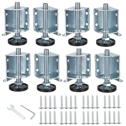 OwnMy Adjustable Corner Leveling Feet Heavy Duty Furniture Levelers Legs for Uneven Floors, 4 Left and 4 Right Workbench Cabinet Leveling Feet Table Leg Brackets for Shelves, Wardrobes, Beds