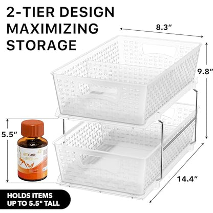 Simple Houseware 2 Tier Bathroom Organizer Tray Pull-Out Sliding Drawer/Under-Sink Storage, Clear - color: Clear