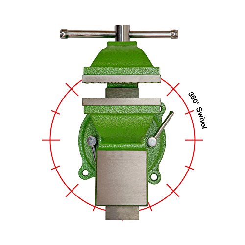 OEMTOOLS 24217 4-Inch Heavy Duty Bench Vise with 360-Degree Swivel Base, Table Vise or Bench Vise for Workshop and Woodworking, No-Hassle Permanent Mounting, Green