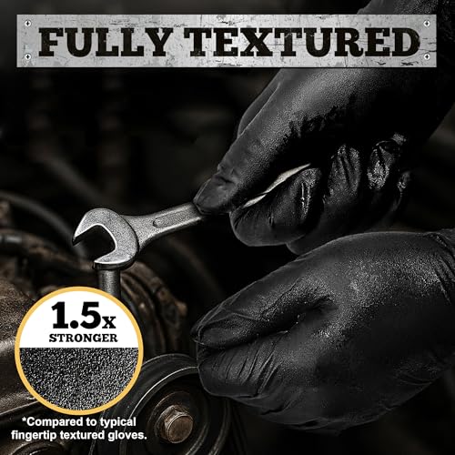 TitanFlex Heavy Duty Black Nitrile Gloves, 6 Mil, Fully Textured, Mechanic Disposable Gloves, Latex Free, Powder Free - color: 06 Black (S, 1000ct)