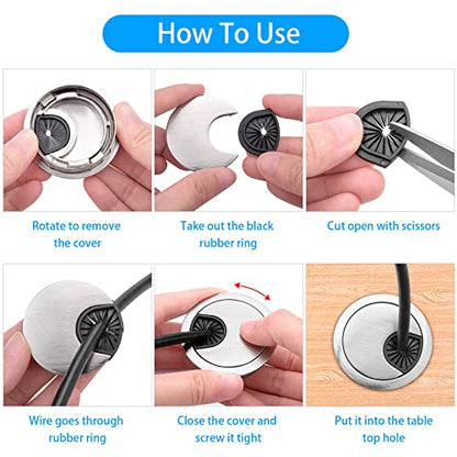 2 Pack 2 Inch Metal Desk Grommet for Wire Organizer, Brushed Silver - color: Silver-2Pack
