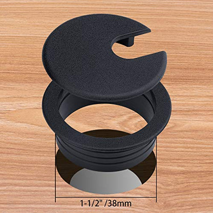 15 Pack 1.5 Inch Desk Cable Hole Cover Grommet - Plastic Wire Cord, Black - color: Black-1.5Inch