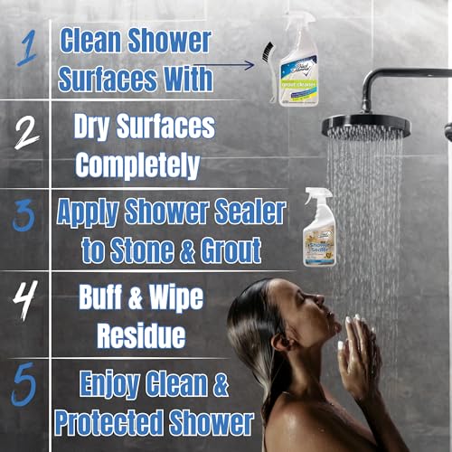 Natural Stone Shower Sealer Quart + Ultimate Grout Cleaner with Brush Quart (2-Pack) – Seals & Protects Showers, Deep Cleans Tile & Grout - style: Shower Sealer & Grout Cleaner