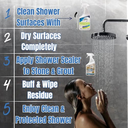 Natural Stone Shower Sealer Quart + Ultimate Grout Cleaner with Brush Quart (2-Pack) – Seals & Protects Showers, Deep Cleans Tile & Grout - style: Shower Sealer & Grout Cleaner