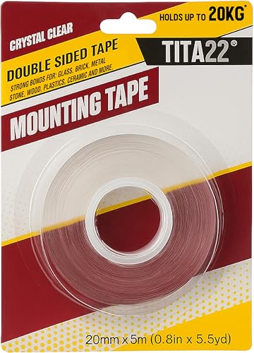 Double Sided Sticky Tape – 0.8 inch Wide, 16.4 ft Long, TITA22™ Clear Mounting Heavy Duty, Strong Adhesive, Removable & Residue-Free, Sticky Tape for Walls, Glass, Metal, Wood & More (16.4 FT)
