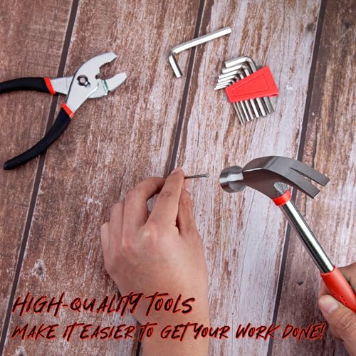CARTMAN 39-Piece Home Tool Set Kit, Essential Household Hand Tools with Plastic Storage Case Red - color: Red