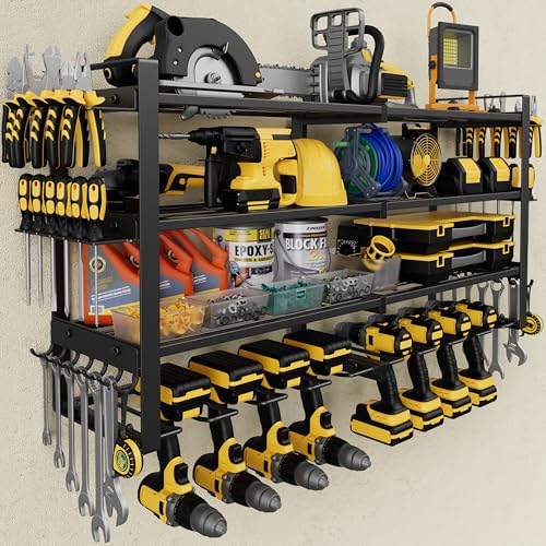 Jusgym Power Tool Organizer Wall Mount |450lbs Garage Storage Rack with 8 Cordless Drill Holder |4-Tier 32''W Heavy Duty Tool Storage Rack for Garage Organization |Gift for Men - size: 32.8" Width 4-tier