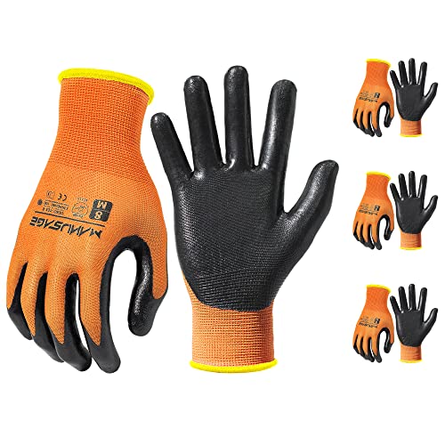MANUSAGE Safety Work Gloves - Protective Glove for Men & Women - Ultrathin Hand Protection - For Construction, Gardening, Landscaping - Orange - Size L - 3 Pairs - color: Orange, size: Large, style: 3 Pairs