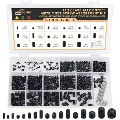 791PCS Set Screws, 17Sizes Metric Set Screw Assortment Kit, M2/2.5/3/4/5/6/8 12.9 Alloy Steel Black Grub Set Screws, Internal Hex Drive Cup-Point Screws for Bathroom Fixtures, Door Handles - size: 791PCS 17Size Metric