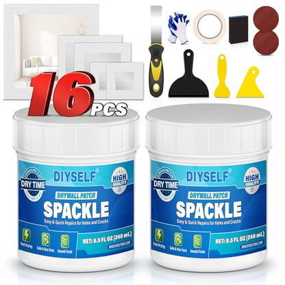 DIYSELF 16 Pieces Drywall Repair Kit Spackle Wall Repair Drywall Patch Kit Wall Patch Repair Kit Quick Easy Solution for Wall Hole Repair and Drywall Hole Filler - size: 16 Pack
