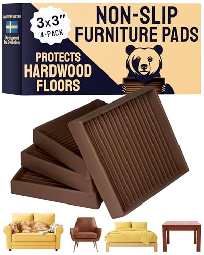 CasterMaster Non-Slip Rubber Furniture Pads - 3 in x 3 in Set of 4 Brown - Floor Protectors for Hardwood Floors & Chairs - Grippers & Rubber Feet for Furniture - color: Brown, size: 3'' x 3'' (Pack of 4)