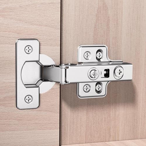 4pcs Full Overlay Soft Close Cabinet Hinges Frameless Concealed Door Hinges European Soft Closing Four-Hole Mounting Plate Hinges Nickel Plated Finish - color: Full Overlay, size: 2 Pairs