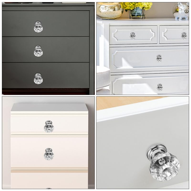 jojofuny 1.1" Acrylic Crystal Cabinet Knobs with Durable Metal Base – Elegant Clear Drawer Pulls for Kitchen & Bathroom Cabinets, Dressers – Easy Installation, Scratch-Resistant, Set of 10