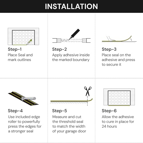 16Ft/5M Garage Threshold Seal Strip. Weatherproof EPDM Rubber Strip Replacement Kit for DIY. Strip + 1pc 300 ml Sealant Adhesive.