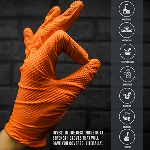 MED PRIDE Maxx Strength Nitrile Industrial Orange Gloves, 8 Mil Thick - Diamond Texture Disposable Heavy-Duty, Tear-Resistant - size: X-Large