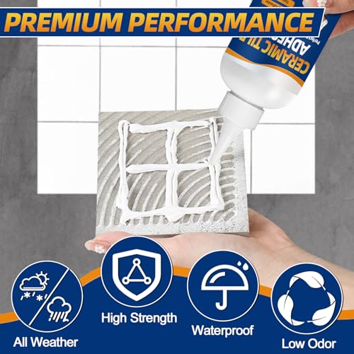 Heavy Duty Construction Adhesive, 10.5 oz Waterproof Tile Adhesive, Versatile Cement Glue for Tile, Concrete, Stone, Wood, Floor, Wall and Granite, Strong Bond, Indoor & Outdoor Use,Construction Glue