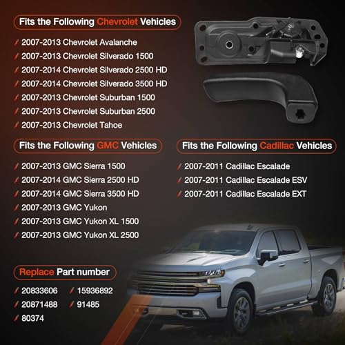Interior Door Handle Front Left Drivers Side Compatible with 2007-2014 Chevy Silverado 1500/2500/3500 Tahoe Suburban Avalanche GMC Sierra Yukon Cadillac Escalade ESV/EXT,Replaces OEM# 20833606, 80374 - color: Driver Side