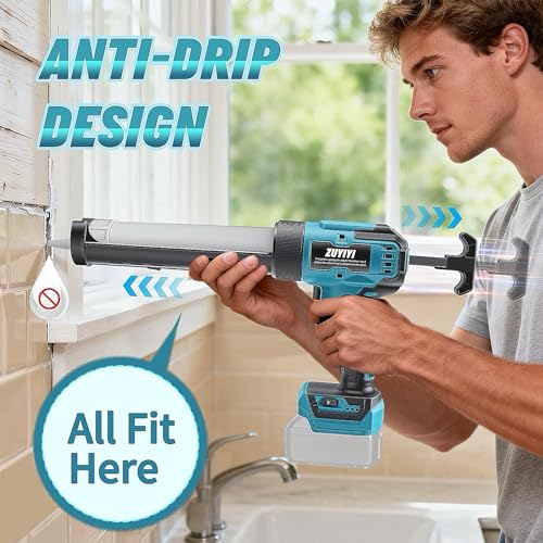 Cordless Caulking Gun for Makita 18v Battery(No Battery), Electric Caulk Gun w/17Pcs Caulking Finisher Kit, 6-Speed, LED Light, Auto Retract, 10OZ Caulk Gun for Filling, Sealing, Repair