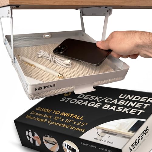 Keepers - Organizer for Home, Kitchen, Bathroom, RV, Small Spaces - Storage Organizers - Compact Metal Basket - Under Cabinet Holder - Easy Install - Holds Strong - Fits in 11x10x2in - White - color: White, size: Large - Anything Keeper