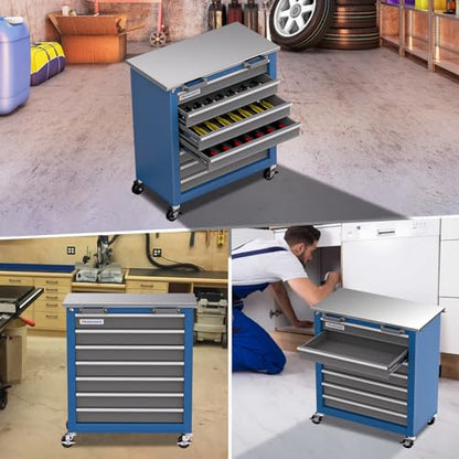 LARBANKE 7-Drawer Rolling Tool Chest with Key Locking System,Tool Chest with 360° Lockable Wheels and Four Padded Feet,can be Formed into a Large Workbench,Tool Storage Chest for Garage Workshops
