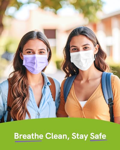 FriCARE Disposable Face Masks, 3-Ply ASTM Level 3 Medical Grade, FSA/HSA Eligible, Breathable & Comfortable for Allergy/Sun Protection, 50 Pack Purple - color: Purple