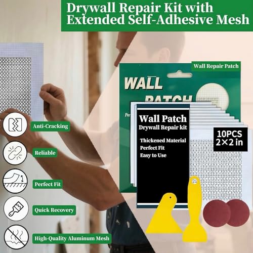 14 Pack Drywall Repairs Patch, Drywall Repair Kit with Extended Self-Adhesive Mesh, Wall Patch Repair Kit, Dry wall Repair Tool, Drywall Patch Wall Repair Patch Kit, 2 Inch Drywall Hole Repair Patch