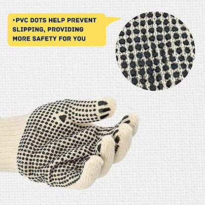 PackagingSuppliesByMail PSBM Cotton Work Gloves with Dotted Grip, Double Sided PVC Dots Provide Maximum Grip - size: Large, style: 12 Pairs