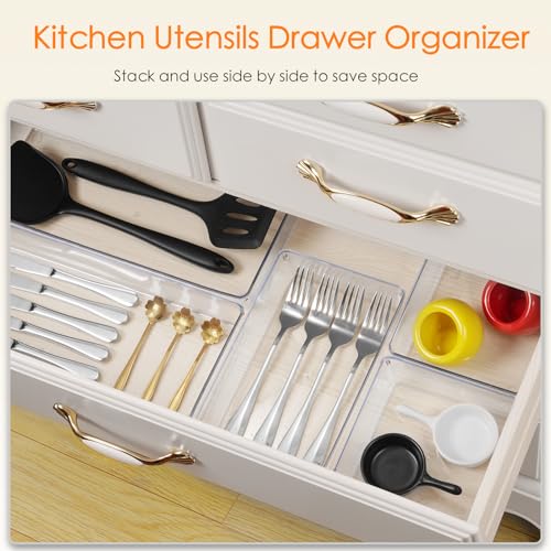 Criusia Drawer Organizer, 26 Pack Clear Plastic Drawer Organizer Bins, Versatile Organization and Storage Trays for Kitchen, Bathroom, Vanity Makeup and Office - size: 26PACK