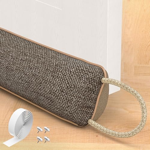 Door Draft Stopper for Bottom of Door, 36’’ Heavy Duty Under Door Draft Blocker Gap Filler, Door Seal for Noise Light Cold Air, with Adhesive Strips, Brown - color: Brown