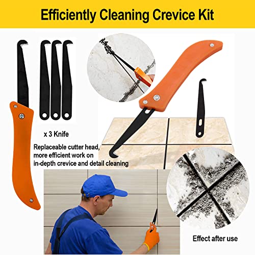 14pcs Grout Removal Tool, Caulking Removal Tools Tile Grout Saw and Grout Hand Saw with 3 Pieces Extra Blades, Tile Joint Cleaning Tool, Caulking Edge Kit, Tile Caulk Finishing Tool