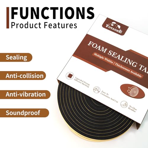 Yotache High Density Adhesive Foam Seal Tape 2 Rolls 2" W X 1/4" T, (New Adhesive Craft) Weather Strip Insulation for RV, Air Conditioning Window, Garage Door, Total 13 Ft Length - size: 2"x1/4"x13 Ft