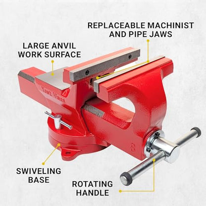 Yost Vises ADI-8 Heavy Duty Vise | 130,000 PSI Tensile Strength Austempered Ductile Iron Bench Vise | 8 Inch Jaw Width with a 360 Degrees Interlocking Swivel Base and 2 Lockdowns | Red - size: 8 inches