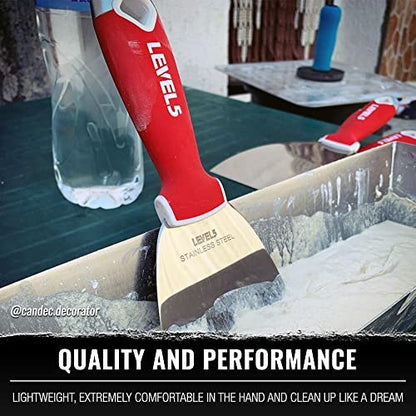 5" Soft-Grip Stainless Steel Drywall Joint Knife - LEVEL5 | Pro-Grade | Comfortable Finishing Hand Tool | Metal Hammer End | Sheetrock Gyprock Plasterboard Mud | 5-141 - size: 5"