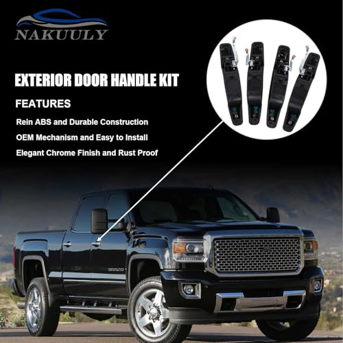 Exterior Black Outside Door Handle 4PCS Front Rear Driver & Passenger fits 2007-2014 Cadillac Escalade Chevy Avalanche Silverado Suburban GMC Sierra Yukon # 20828258 22738721 25960525 22738722 - color: Black