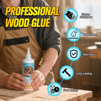 LLPT Wood Glue 16.9 Ounce | Dried Clear Ultimate Waterproof Wooden Super Glue Exterior | All Purpose Wood Adhesive | Heavy Duty for Woodworking Projects Repairs and DIY (LWG500) - size: 500ml
