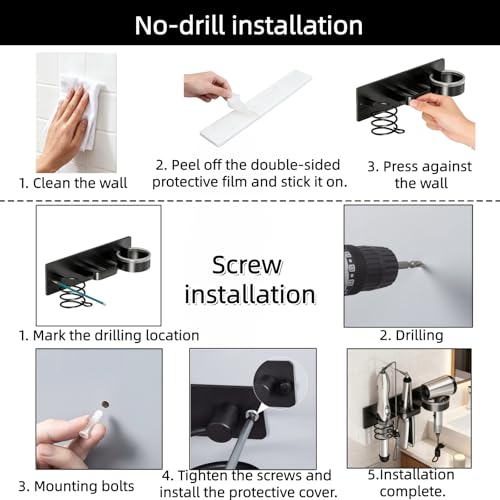 Hair Dryer Holder Wall Mounted Blow Dryer Holder Curling Iron Holder Straightener Holder 3 in 1 Bathroom Metal Hair Tool Organizer Rack（White） - color: White