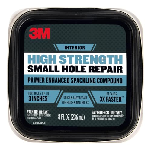3M High Strength Spackling Compound, 8 oz., Small Hole Repair Primer Enhanced Spackling Compound, Quick & Easy Repair For Nicks & Nail Holes, No Shrinking, Cracking or Sagging (SHR-8-PC-12) - size: 8 Oz.