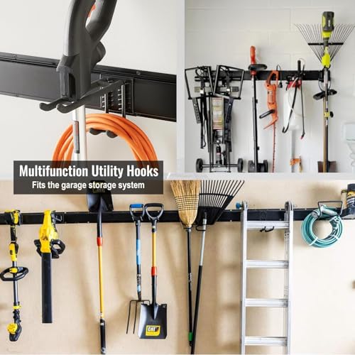 Aking Ace Wall Mount Tool Storage Rack, Garage Organization, Heavy Duty Garage Storage Tool Organizer, Garden Tool Wall Hooks and Hangers, Hold Up to 350lbs Black 2Pack - size: 96inch