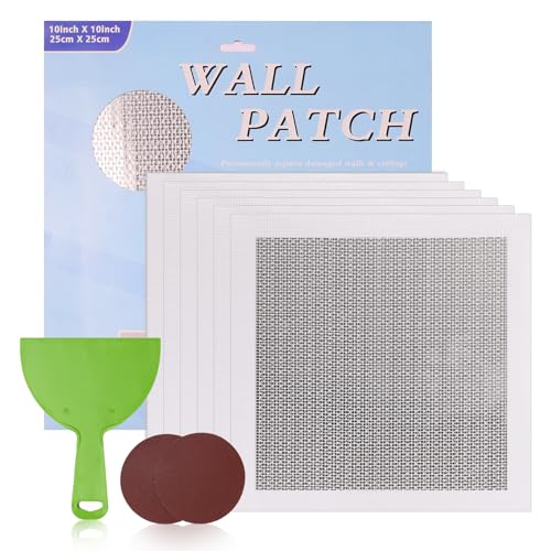 Wall Repair Patch Kit Upgraded Size, 6 Pcs 10 Inch Self Adhesive Pieces Aluminum Drywall Repair Kit, with Its Own Large Squeegee and Scraping, GMingZTong - size: 6 Pack 10 Inch