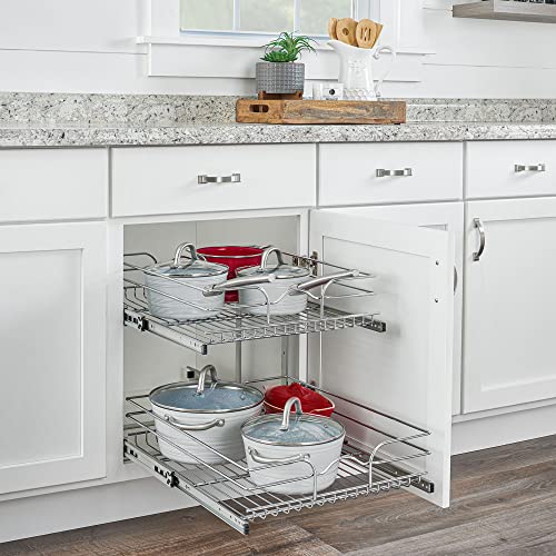 Rev-A-Shelf 2 Tier Kitchen Cabinet Pullout Shelf and Drawer Organizer Slide Out Pantry Storage Basket in Multiple Sizes, 21 x 22 In, 5WB2-2122CR-1 - size: 21" W X 22"d, style: Two Tier