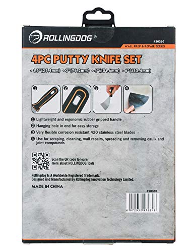 ROLLINGDOG 4PC Putty Knife Set(1.5",3",4",6") - Putty Knives Spackle Knife Great for Putty Scraper, Cleaning, Spreading on Drywall Repairs