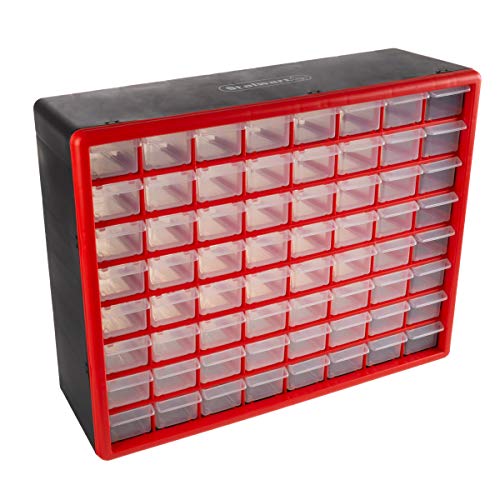 64-Drawer Storage Organizer - Plastic Drawers for Organization - Desktop or Wall-Mounted Container for Hardware, Tools, and Beads by Stalwart (Red) - style: 64 Drawers