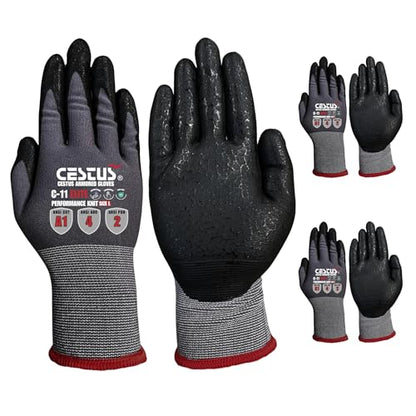 Cestus C11e, Nitrile Coated Work Gloves with Grip, Touchscreen, Reinforced Double Knit - size: Small, style: 3 Pairs