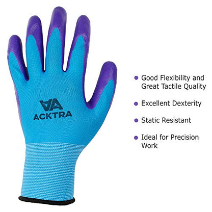 ACKTRA Nitrile Coated Safety WORK GLOVES 12 Pairs, WG003 Blue/Purple, Large